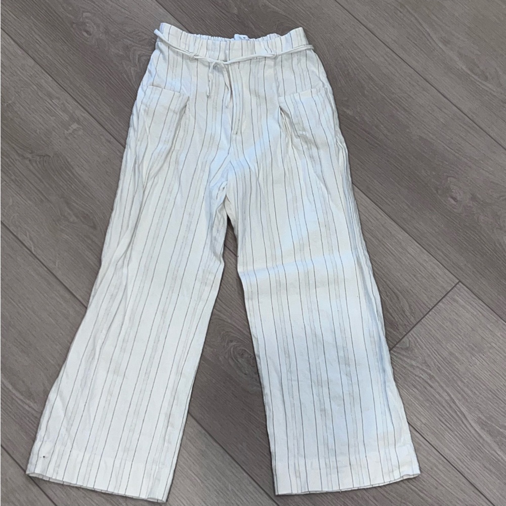 ZARA Girls Linen Blend Striped Wide-Leg Pants